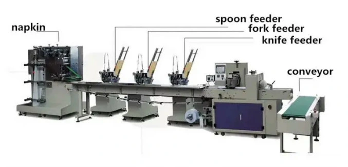 High Speed Diaposable Napkin Cutlery Set Spoon Fork Knife Automatic Packing Machine