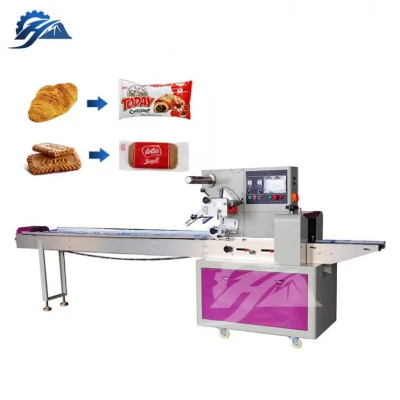 Foshan Biscuit Croissant Bread Chocolate Popsicle Cup Cakes Wafer Cookies Automatic Horizontal Pillow Packing Machine